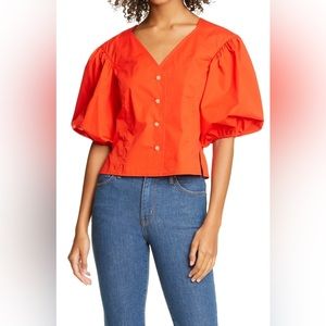 Tory Burch Cotton Puffed Sleeve Top